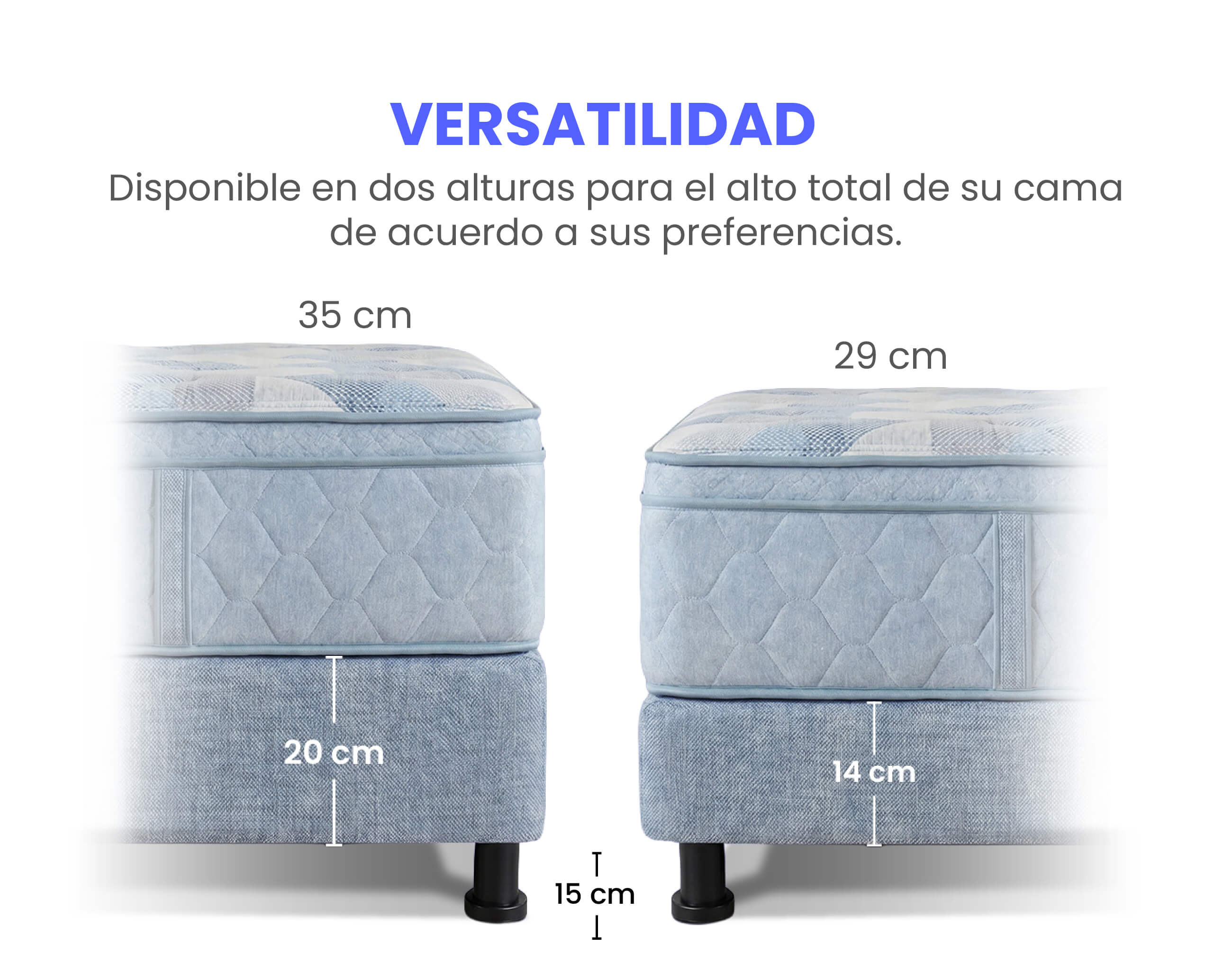 Versatilidad y opciones de altura de la Base Beautysleep